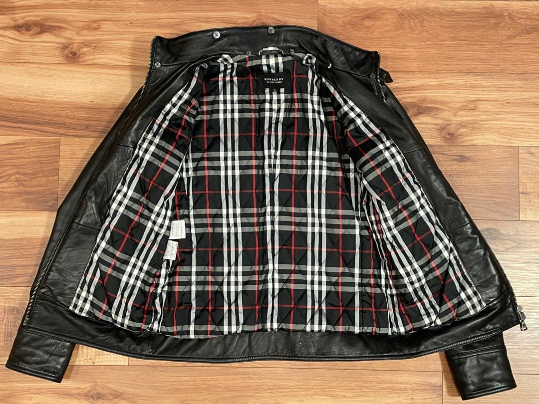 バーバリーブラックレーベル ラムレザー ライダース M ノバチェック ファー欠品