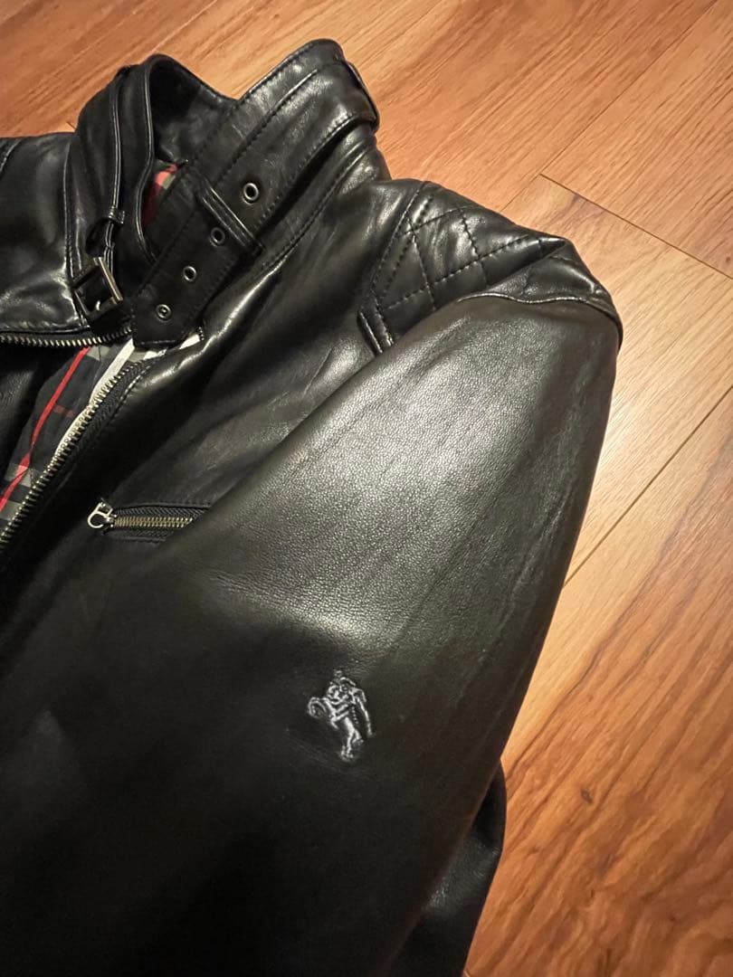 バーバリーブラックレーベル ラムレザー ライダース M ノバチェック ファー欠品