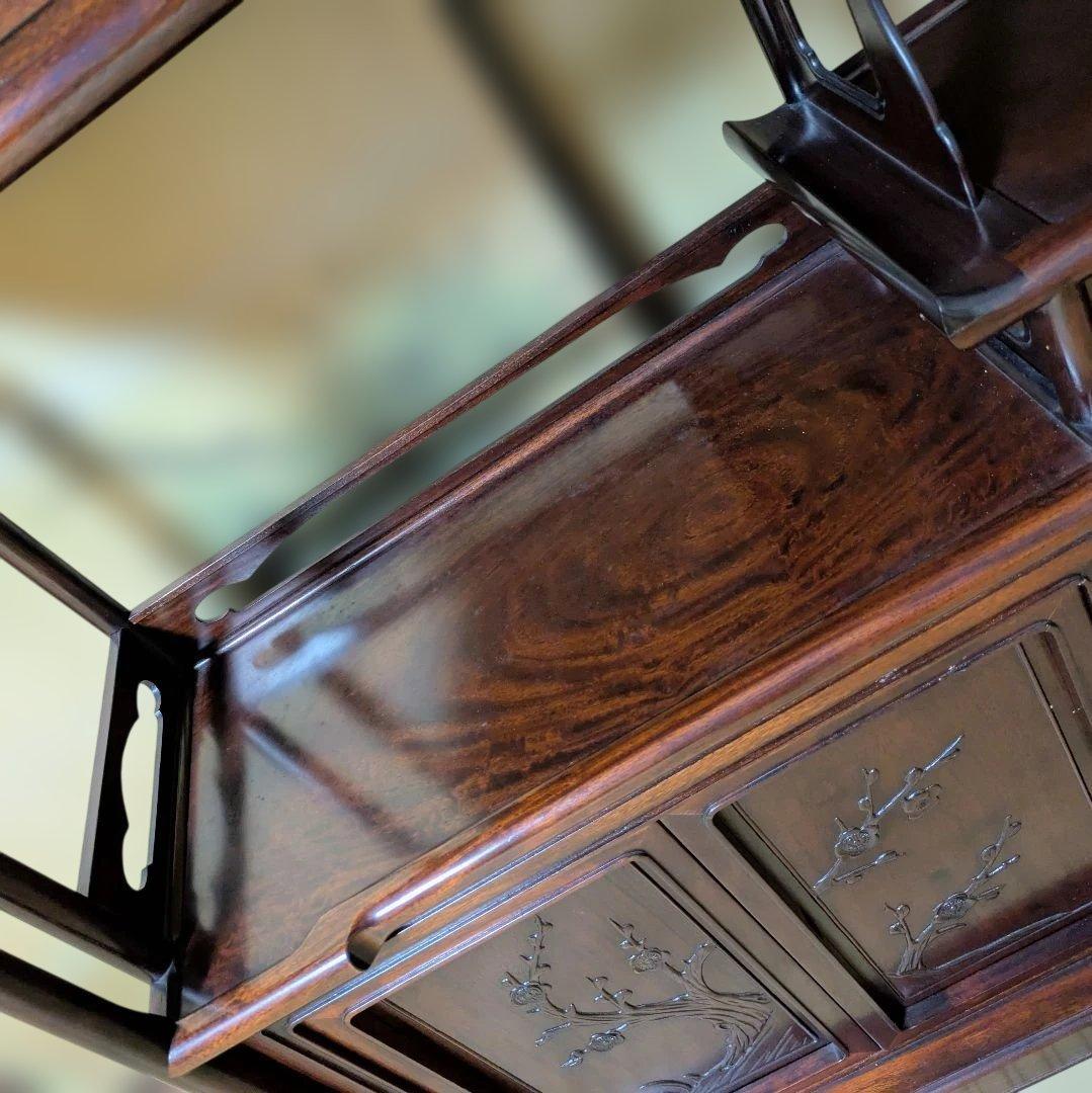 紫檀 違棚 飾棚 茶道具 透かし彫り