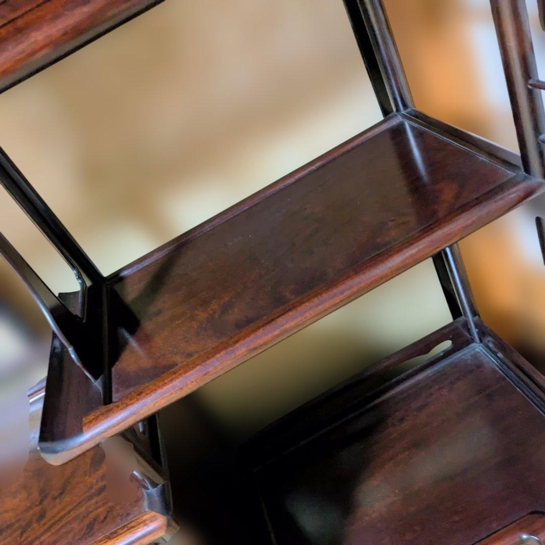 紫檀 違棚 飾棚 茶道具 透かし彫り