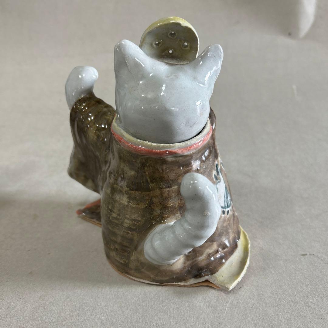 猫の招き雛人形 2体セット 陶器製