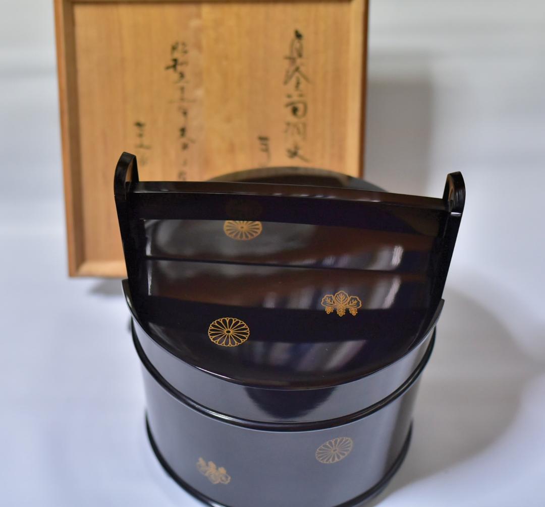 真塗光越造　蔦、桐紋手桶水指　【極上品】お茶道具／共箱