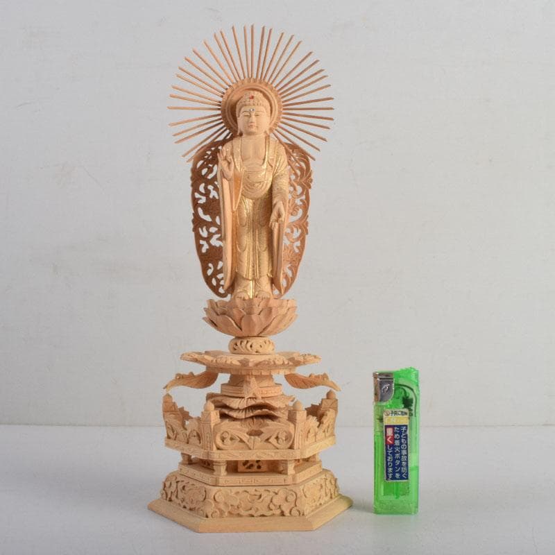 仏教美術　柘植彫刻　西立弥陀像　仏像　華鬘台　C　8845