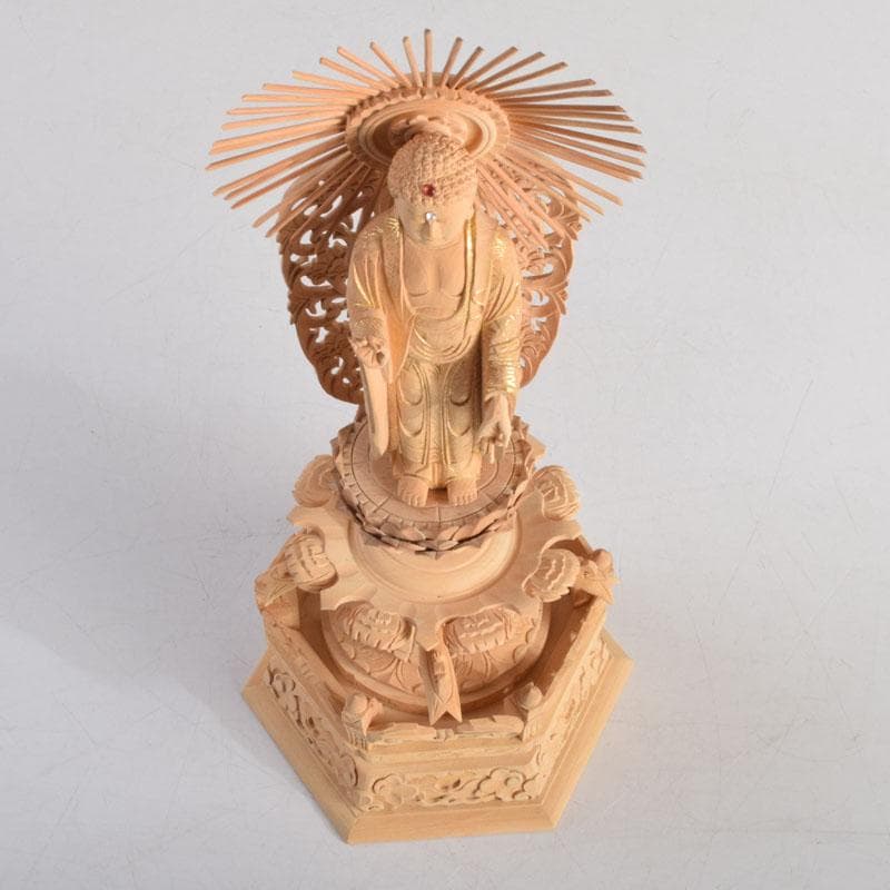 仏教美術　柘植彫刻　西立弥陀像　仏像　華鬘台　C　8845