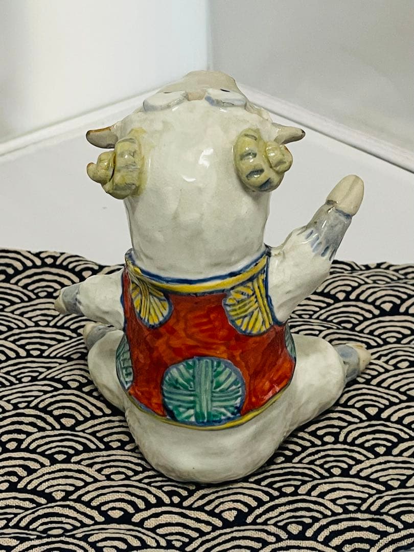 未使用品有田焼　童工房陶器 未の置物 屏風＊マット付き木箱付き