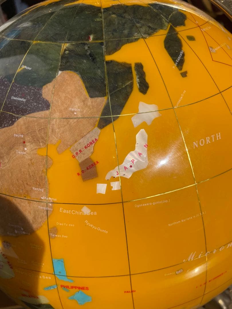 イエロー 黄色 方位磁石付き 天然石 アンティーク 地球儀 インテリア