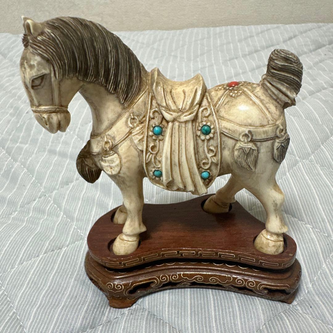 美品　馬　緑松石象嵌　装飾細密彫刻　縁起物　置物　時代物　古玩骨董品アンティーク