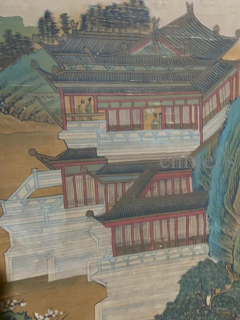 中国古美術 宋代 王希孟款 山水図 掛軸 絹本 肉筆 唐物 古画 書道 名家