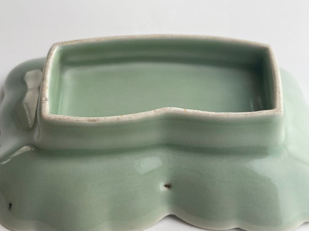 骨董　アンティーク　青磁　葉形　変形皿　向付　鍋島