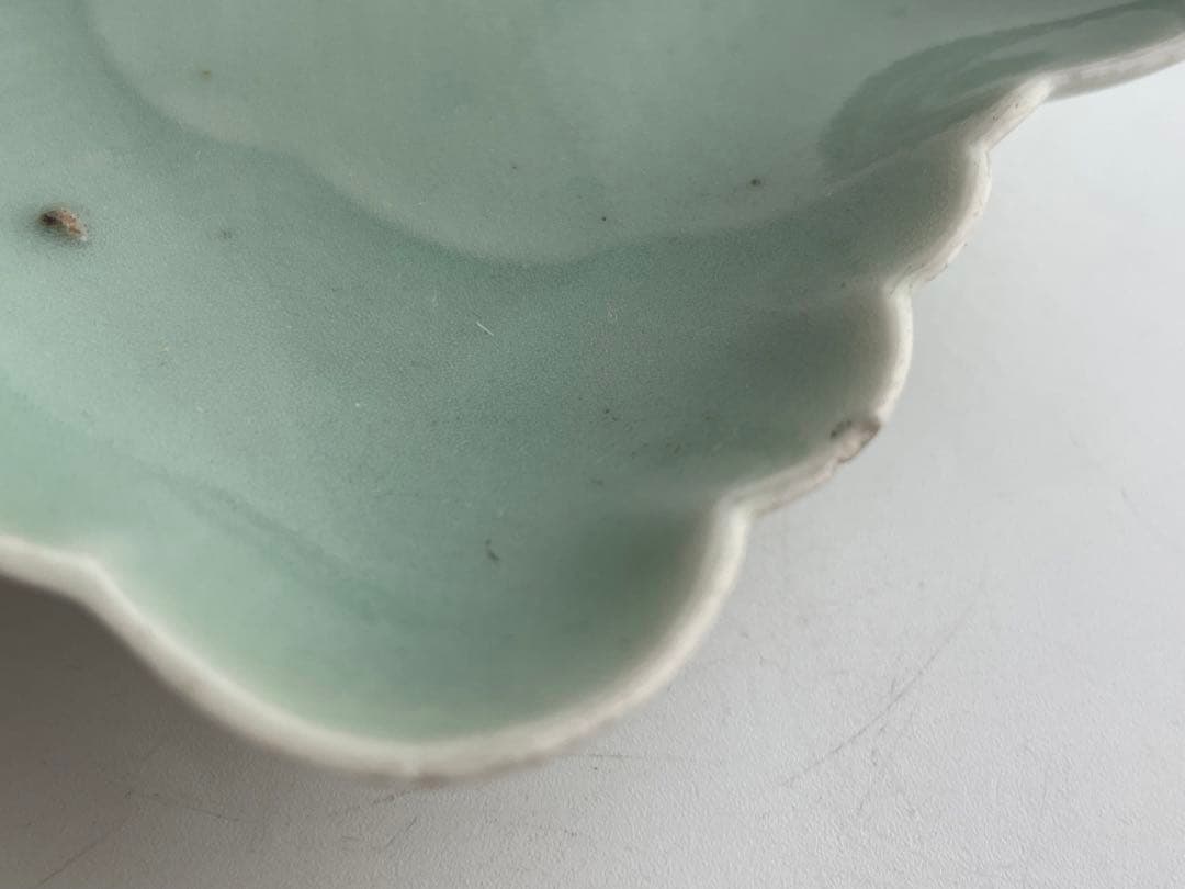 骨董　アンティーク　青磁　葉形　変形皿　向付　鍋島