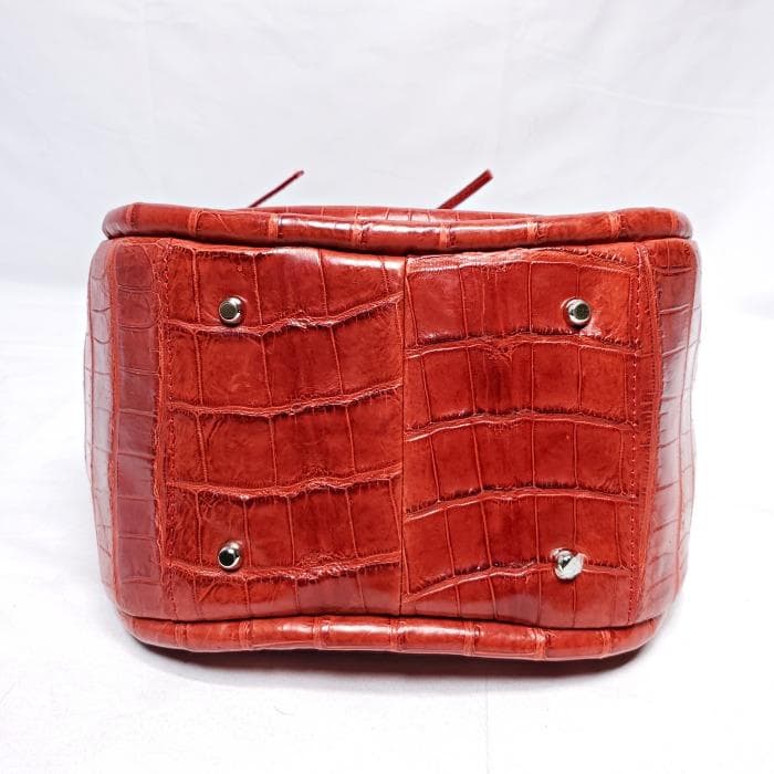 【美品】 BAGFAN クロコ レザー 本革 フラワーモチーフ ハンドバッグ