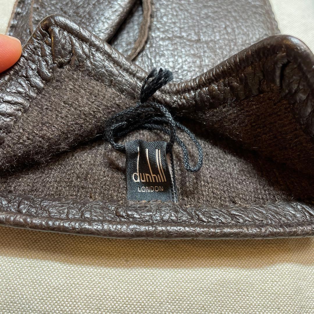 dunhill ダークブラウン レザー手袋 ペッカリー 裏カシミヤ 正規品 箱付