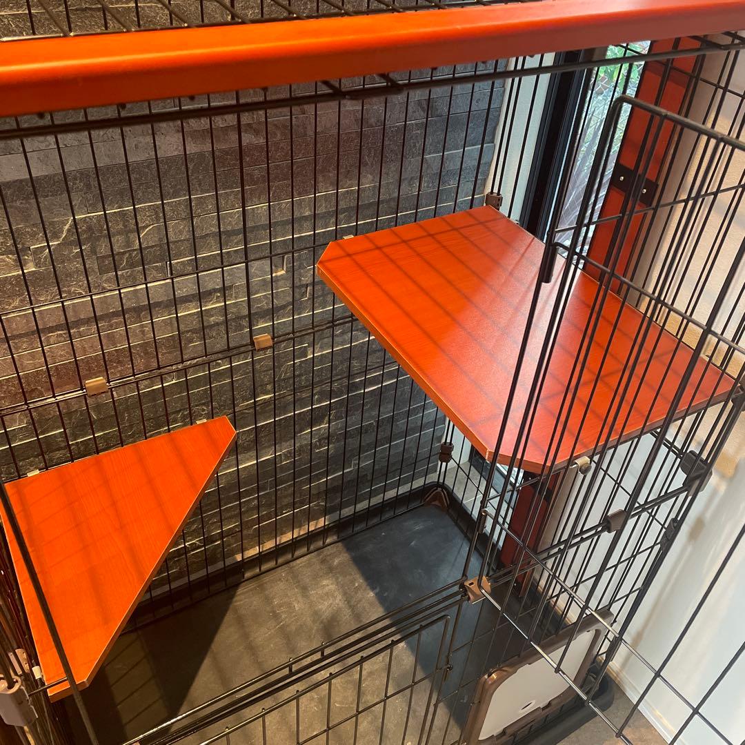 キャットケージ 金属製 2段棚付き