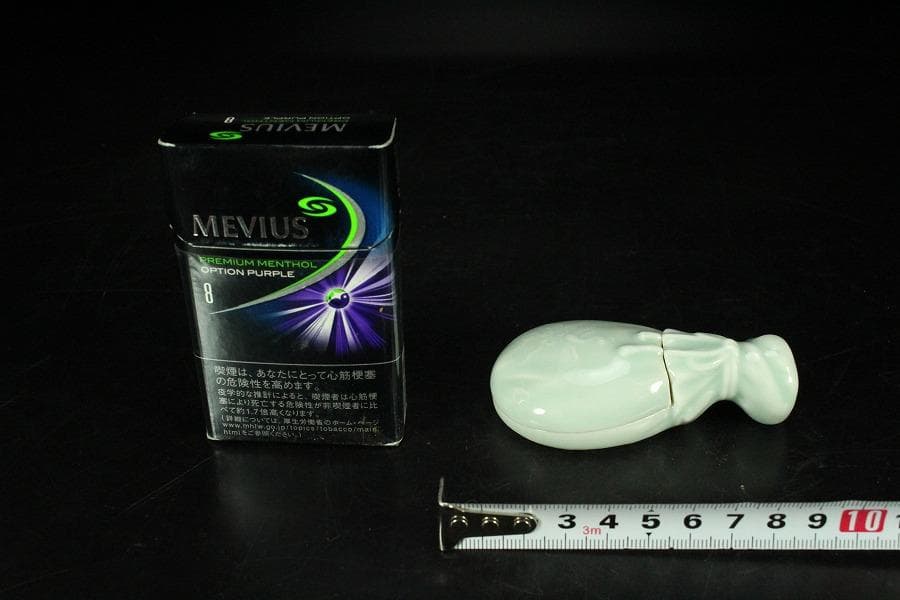 諏訪蘇山作 青磁 砂金袋 香合 共箱(K-BB522)