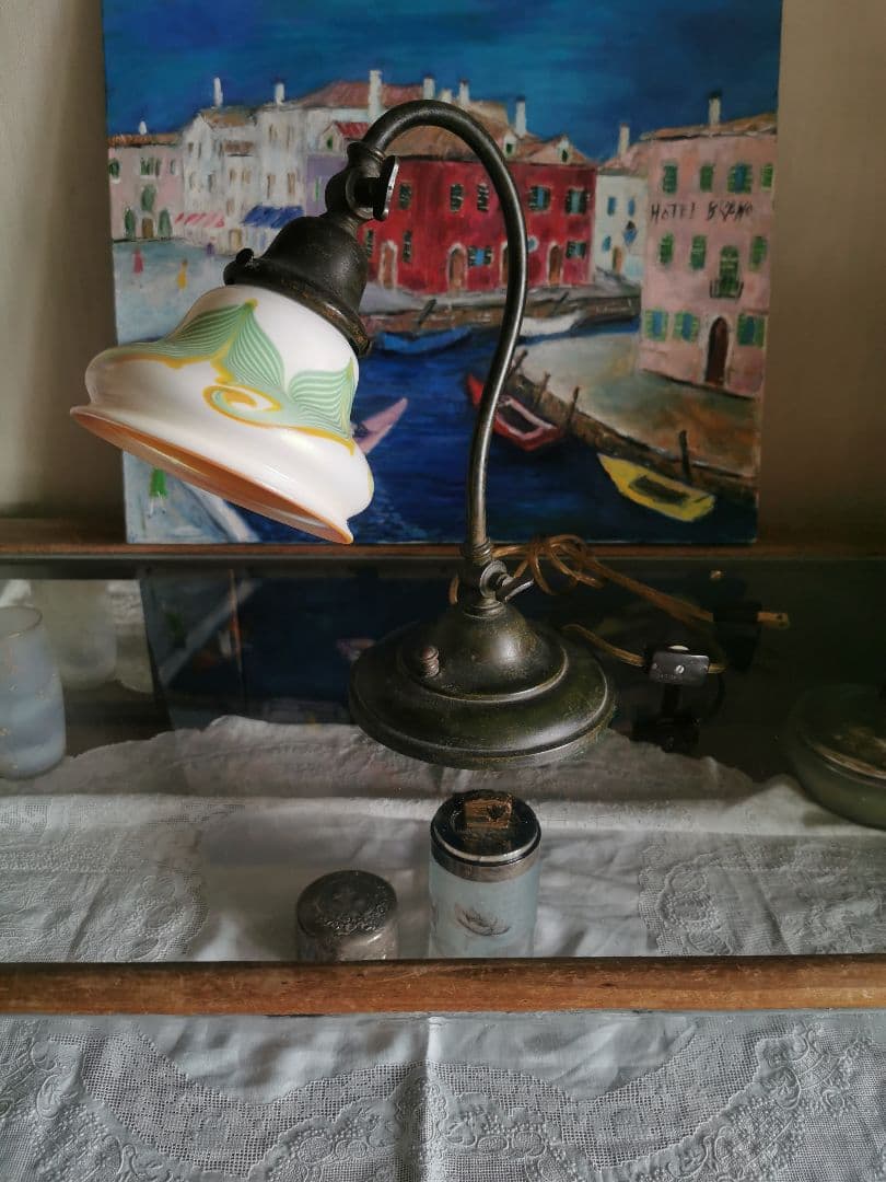 アンティーク ファヴリルガラス Quezell イリデッセンス ブロンズランプ