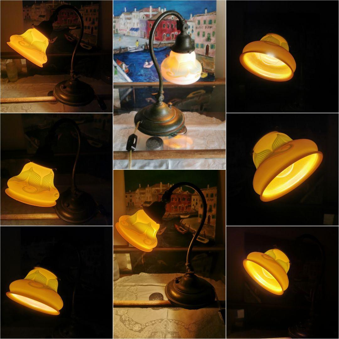 アンティーク ファヴリルガラス Quezell イリデッセンス ブロンズランプ