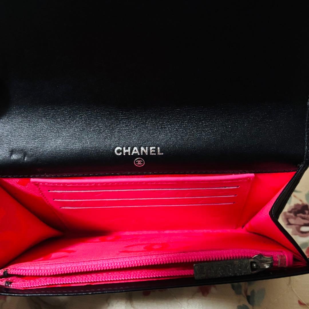 CHANEL カンボンライン 二つ折り 財布 ブラック ピンク ※説明欄必読