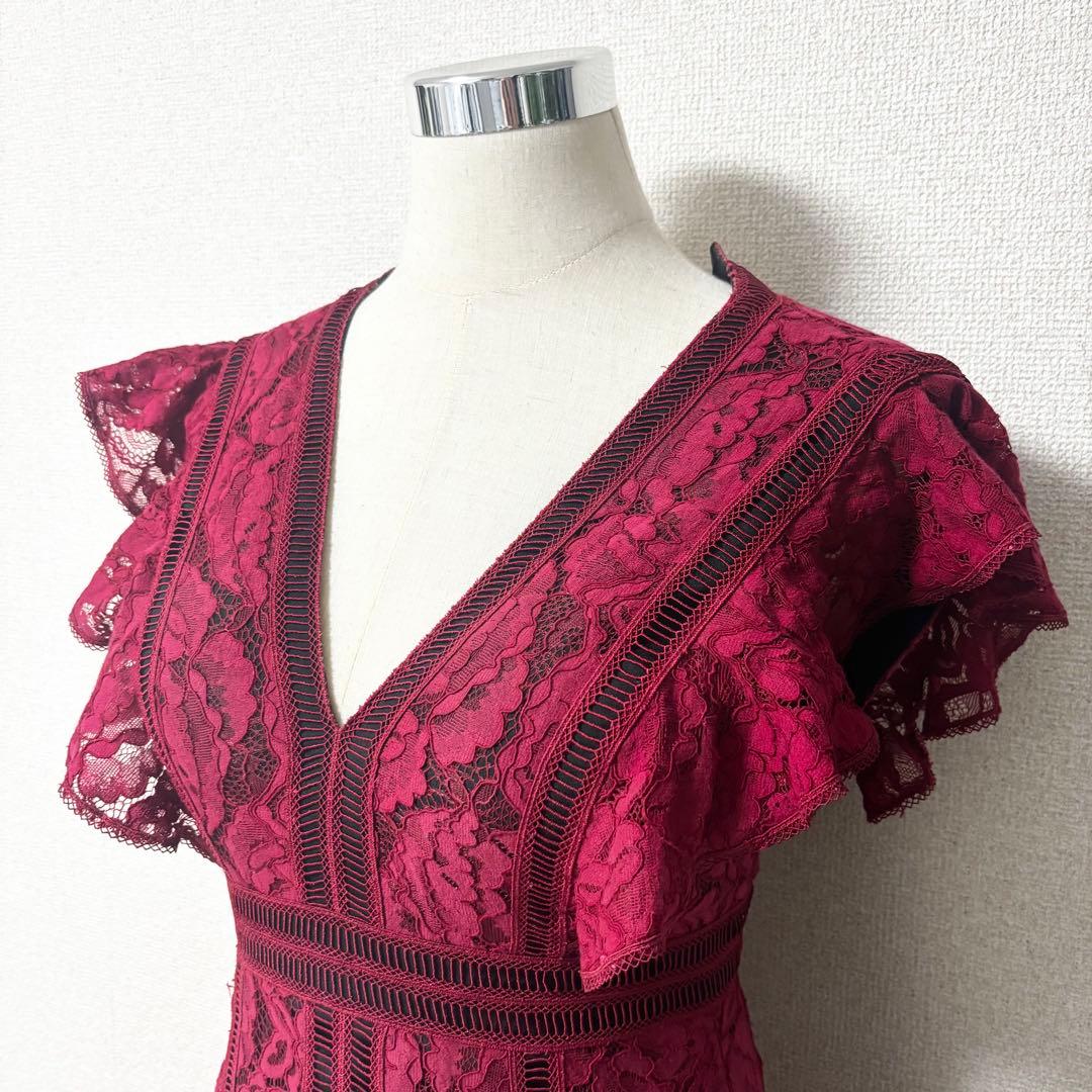 SETTANセッタン/総レースVネックAラインロングワンピースキャバドレス/2赤