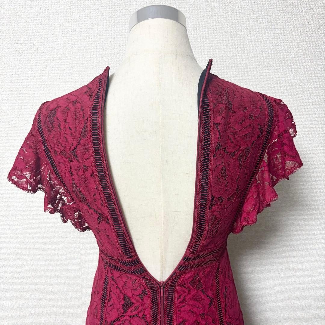 SETTANセッタン/総レースVネックAラインロングワンピースキャバドレス/2赤