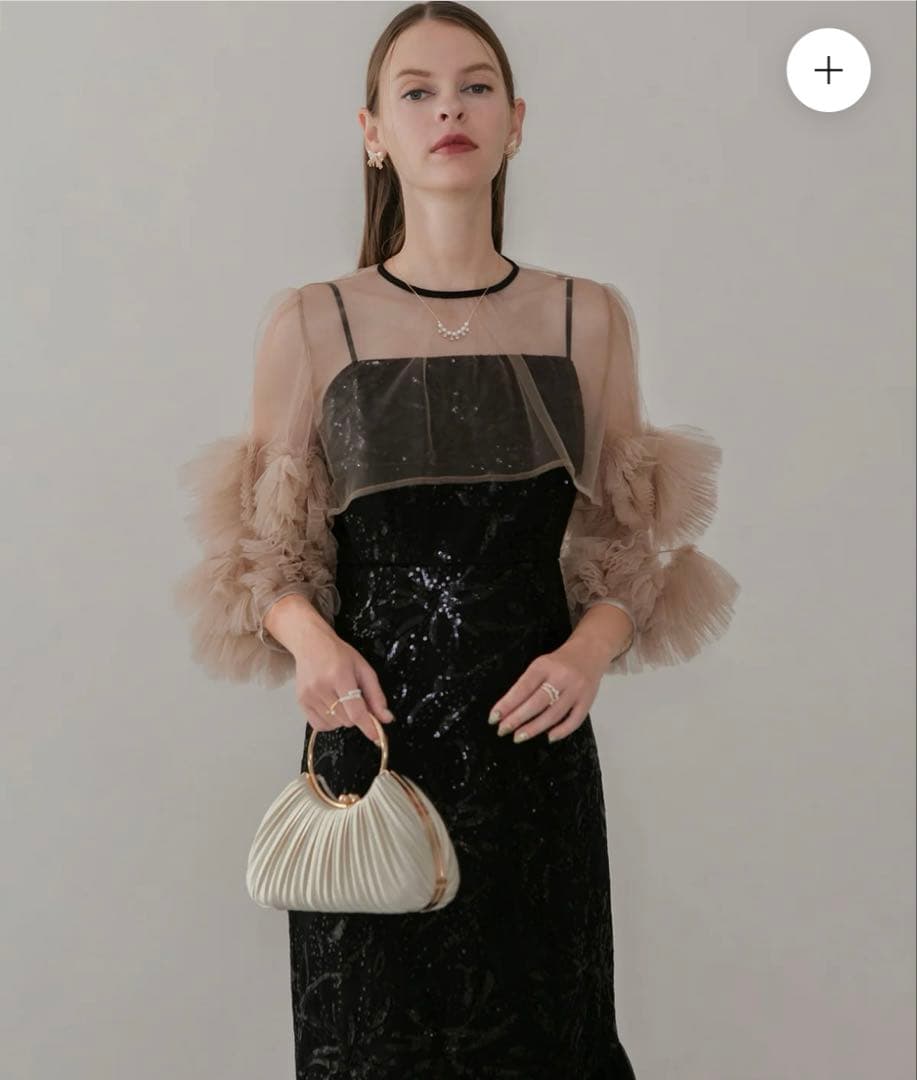 フラワースパンコールチュールフリルスリーブIラインワンピース