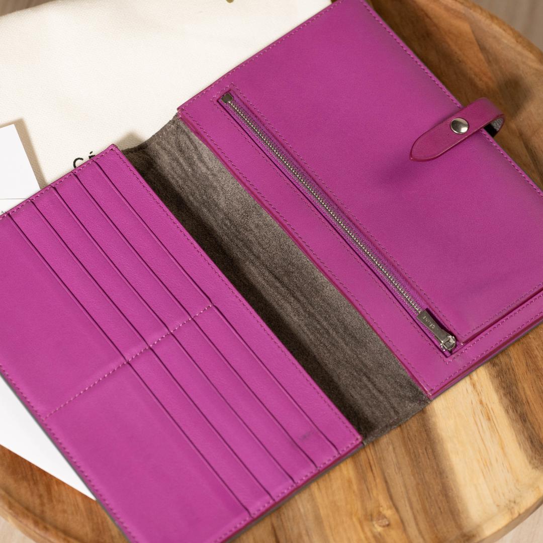 【美品】セリーヌ ラージストラップウォレット 長財布 グレー バイカラー レザー