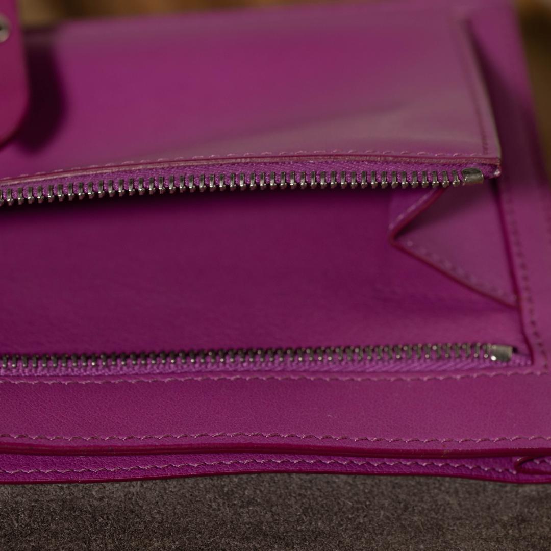 【美品】セリーヌ ラージストラップウォレット 長財布 グレー バイカラー レザー