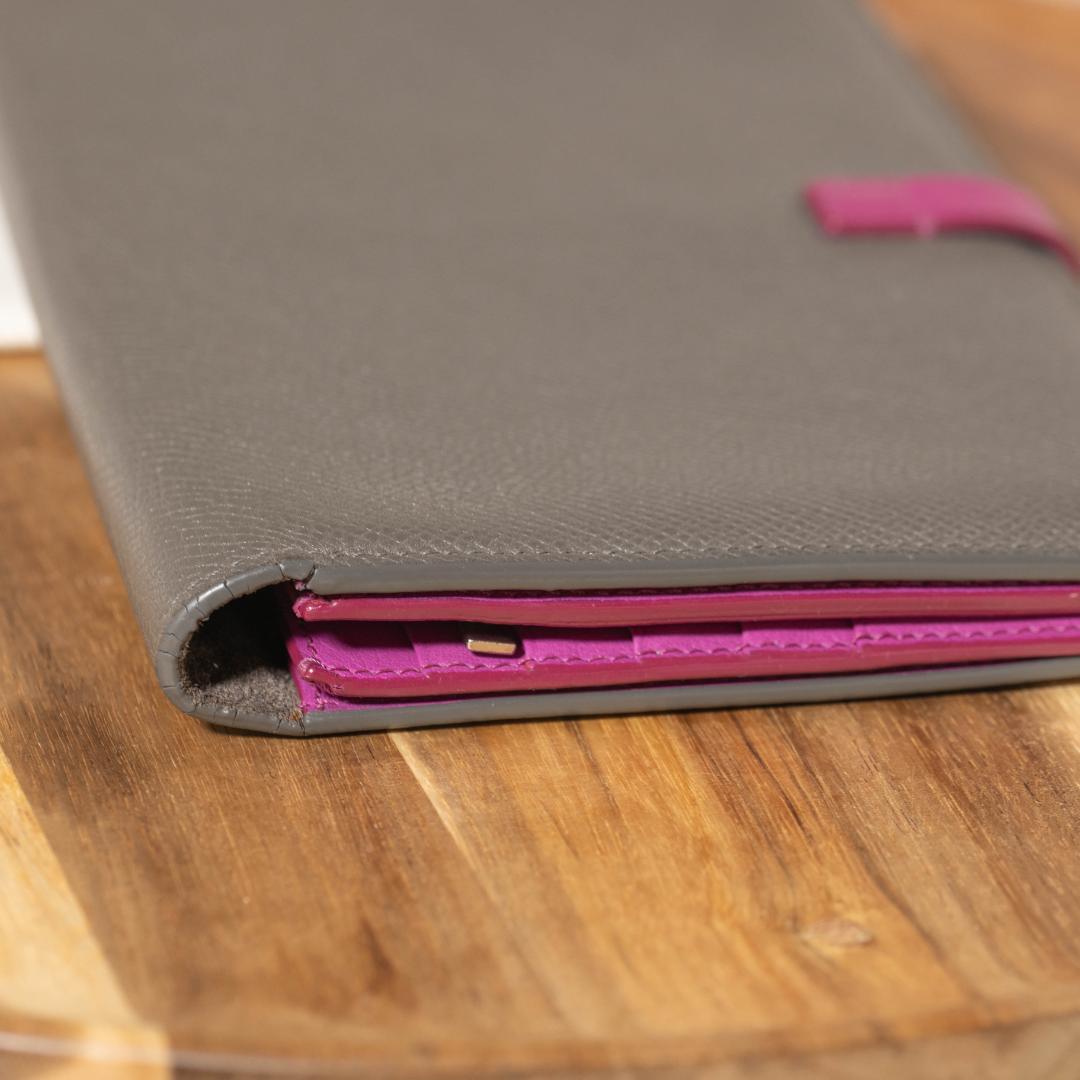 【美品】セリーヌ ラージストラップウォレット 長財布 グレー バイカラー レザー