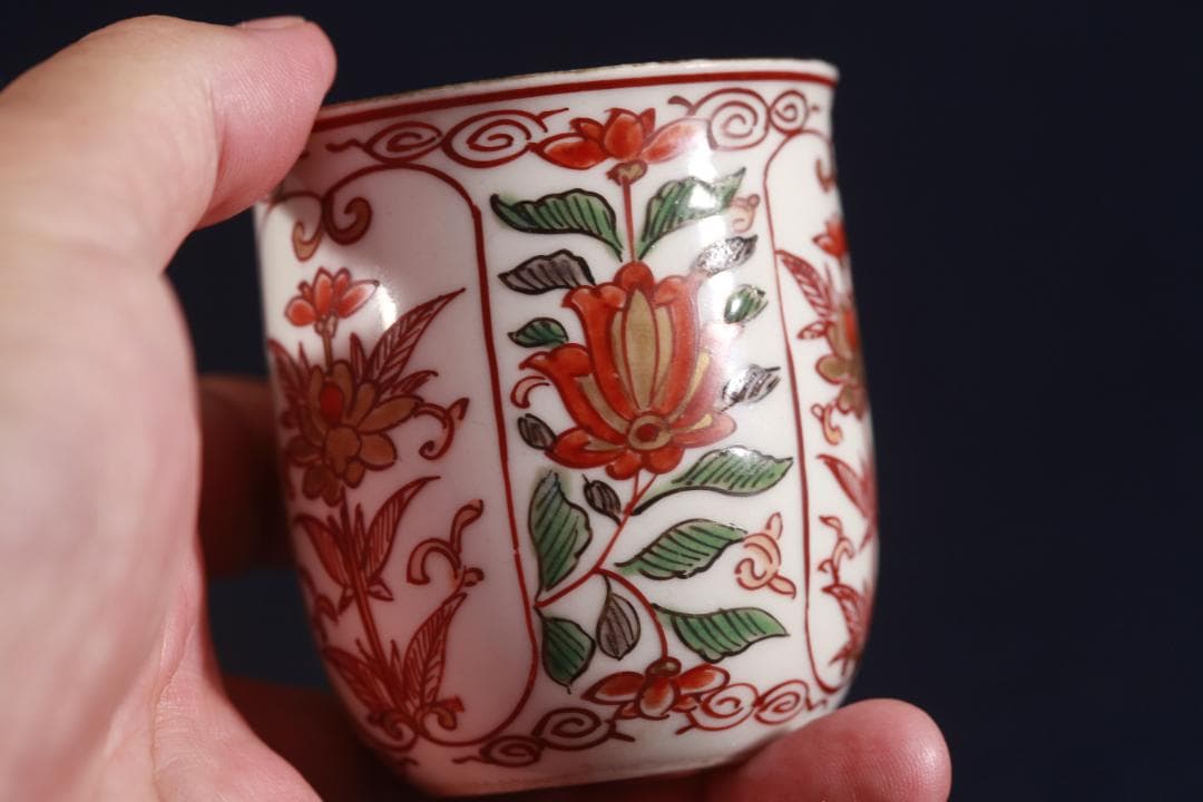 306 元禄伊万里洋風草花図長猪口　コップ型　無疵美品　江戸中期　元禄期