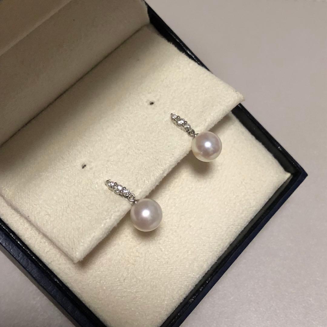 美品　ヴァンドーム青山　ダイヤモンド×あこやパール　ピアス　pt950