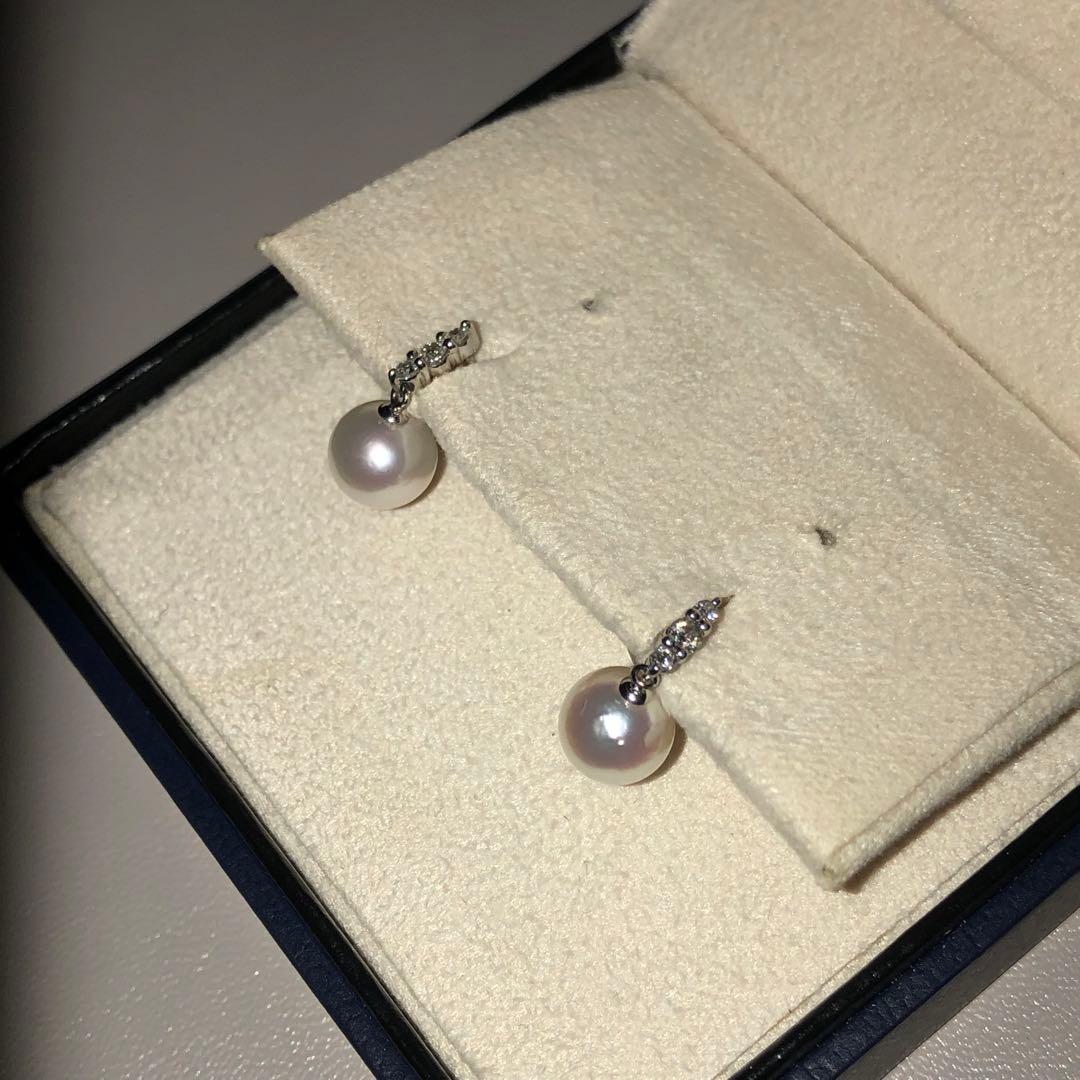 美品　ヴァンドーム青山　ダイヤモンド×あこやパール　ピアス　pt950