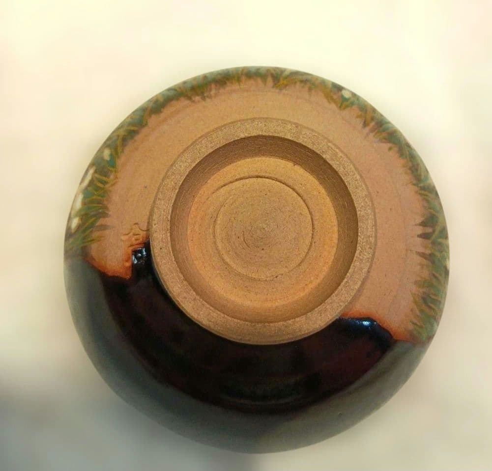 十三代紀太理平　髙松理平窯　杜若　茶碗