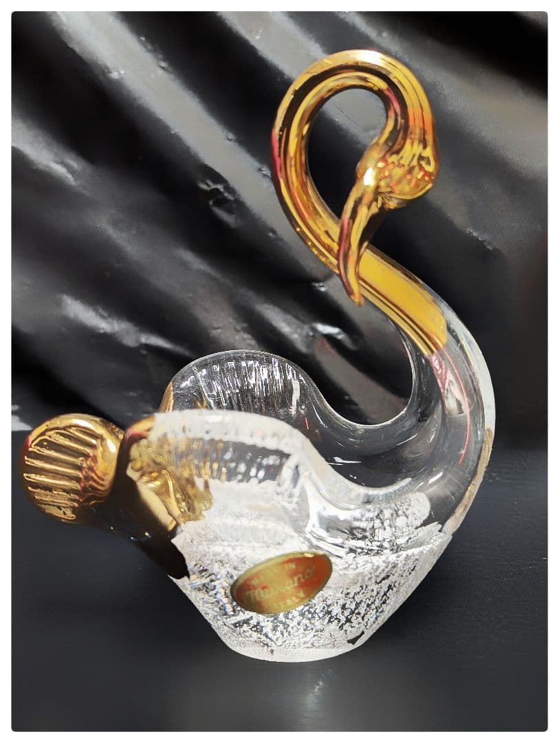 【レトロ 希少】ムラーノガラス 白鳥 Lorenzo Ferro作品ヴィンテージ