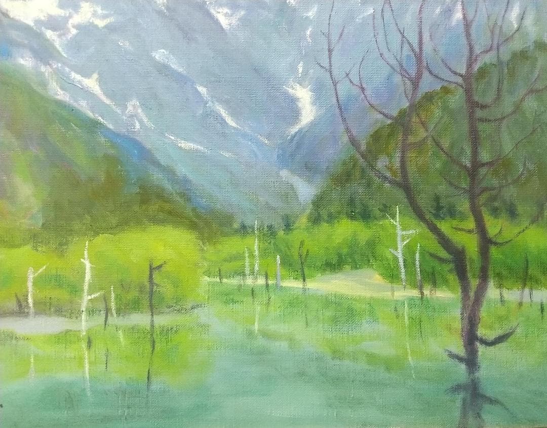 「上高地」1977 S52 F8 油絵 油彩画 絵画 アート 風景画