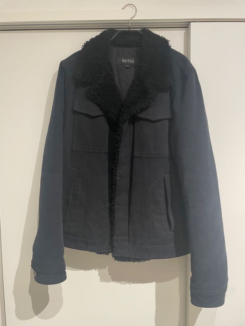 GUCCI ボア襟付きジャケット ダークブルー