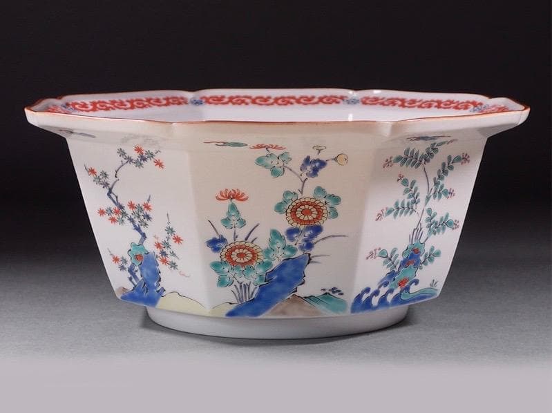 レア12代 柿右衛門・濁手 「八角菓子」・乳白色・新品同様