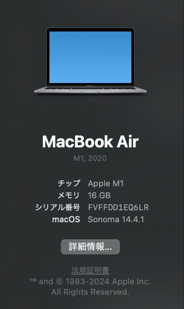美品 MacBook Air M1 13インチ16GB 256GB