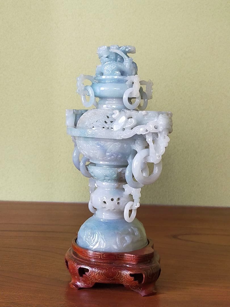 香炉 天然翡翠(硬玉) 彫刻 置物