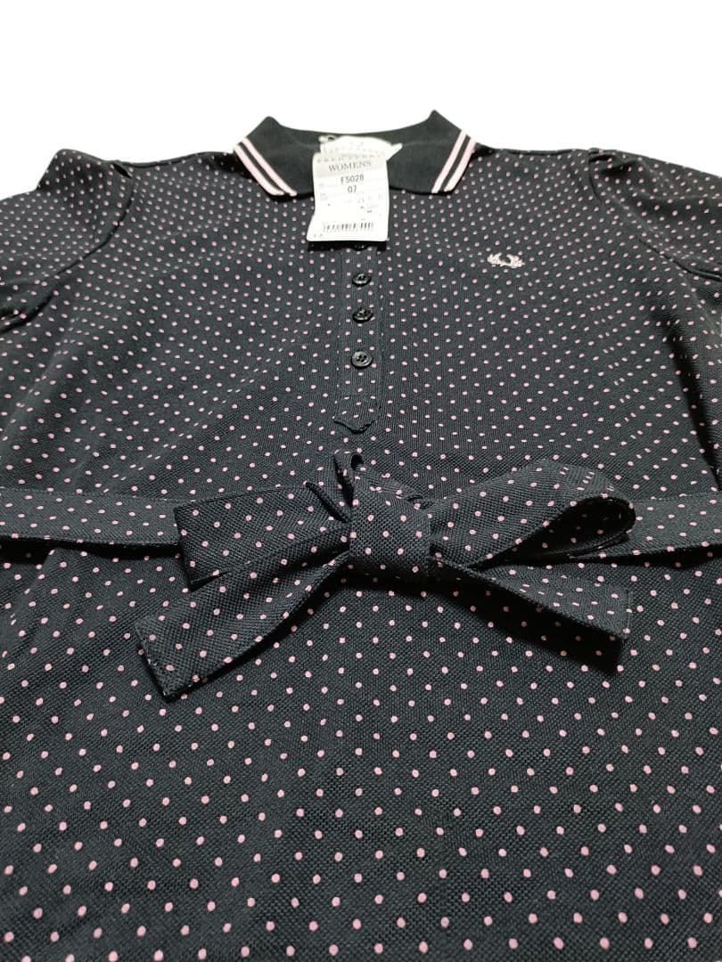 【新品未使用】フレッドペリー　 ポロワンピ　ドット柄　ネイビー ベルト　M