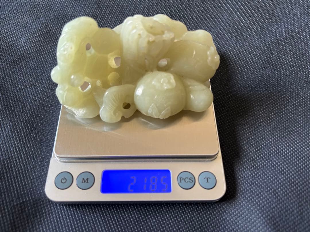 中国古美術品　清の時代　和田青白玉 砡　祥瑞四宝　蘇工　218g