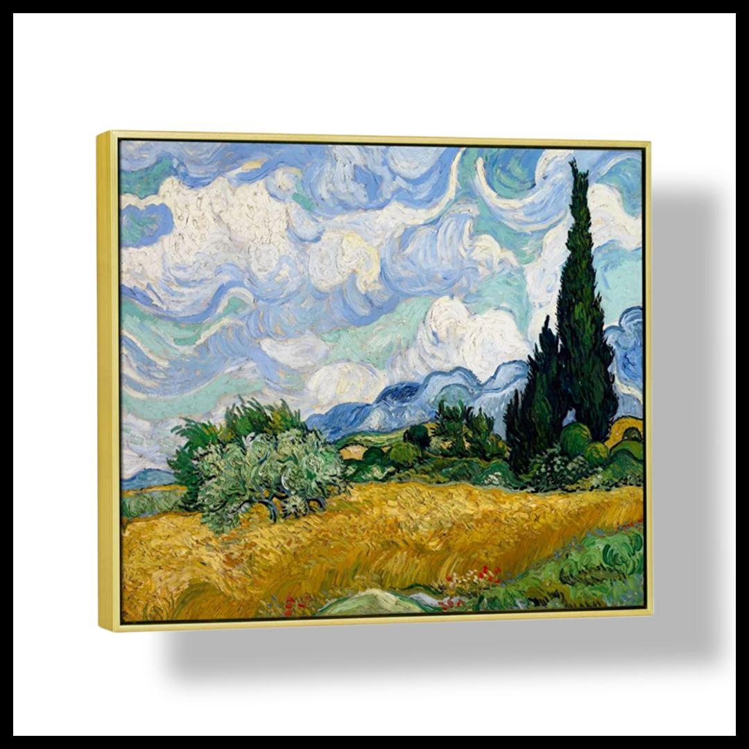 フィンセント・ファン・ゴッホ作品　『糸杉のある麦畑』　風景画　キャンバス　複製画