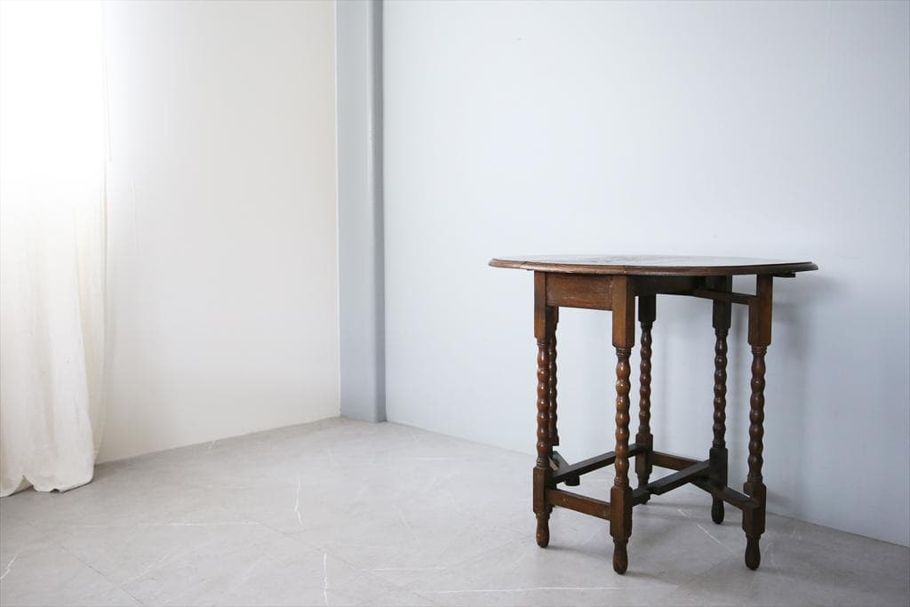 英国アンティーク木製ゲートレッグテーブル/ダイニング机バタフライ(92-71)