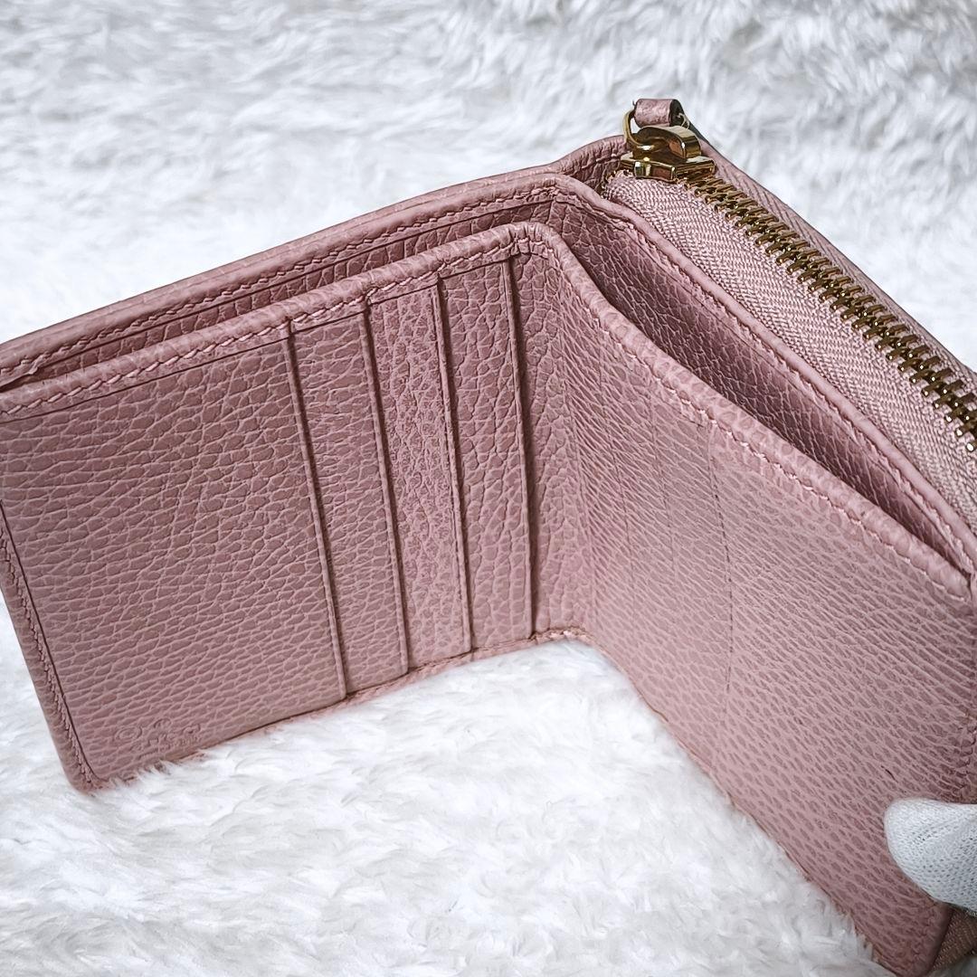 極美品✨ GUCCI GGキャンバス 二つ折り財布 ラウンドジップ ピンク