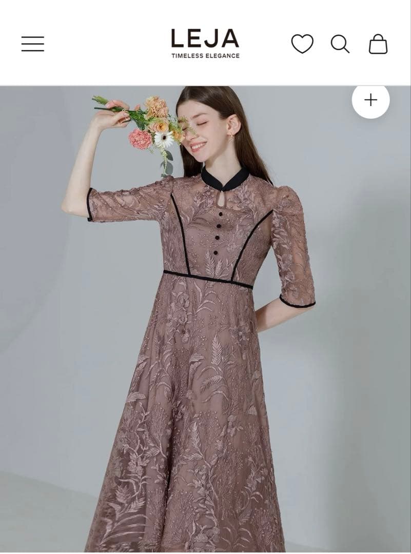 LEJA 花柄チュールパフスリーブワンピースドレス