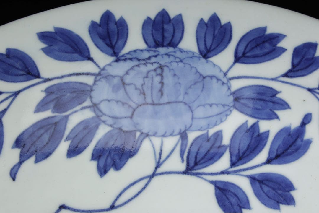 鍋島染付 牡丹文 大皿 藍鍋島 後期鍋島 櫛高台 古伊万里 絵皿 古美術 骨董品