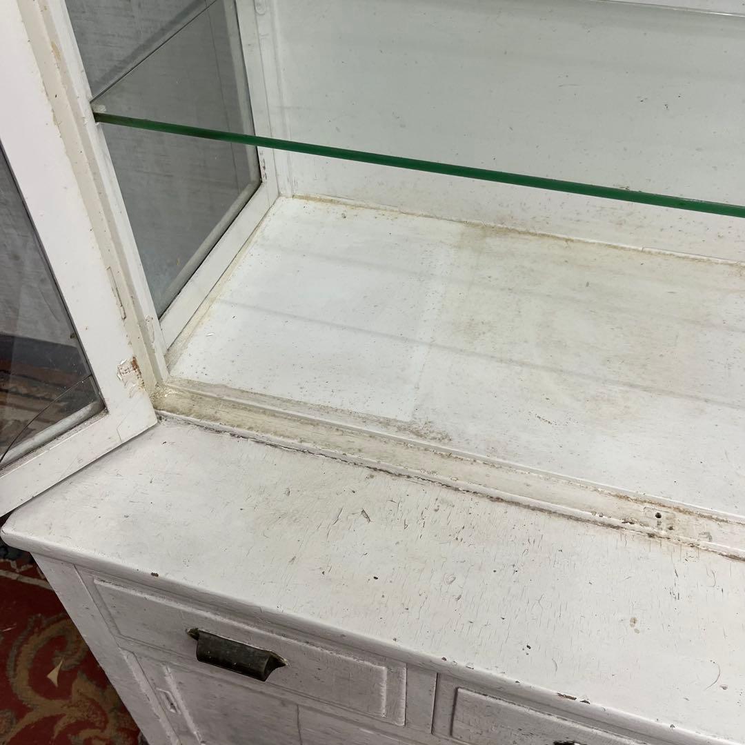 【アンティーク】ドクターキャビネット 医療棚 飾り棚 シャビー ガラス 古家具