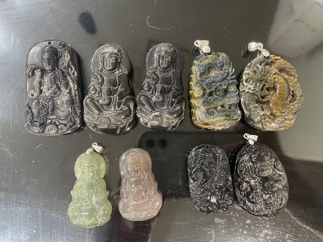 仏　龍　タイガーアイ　ペンダントトップ　ビーズ