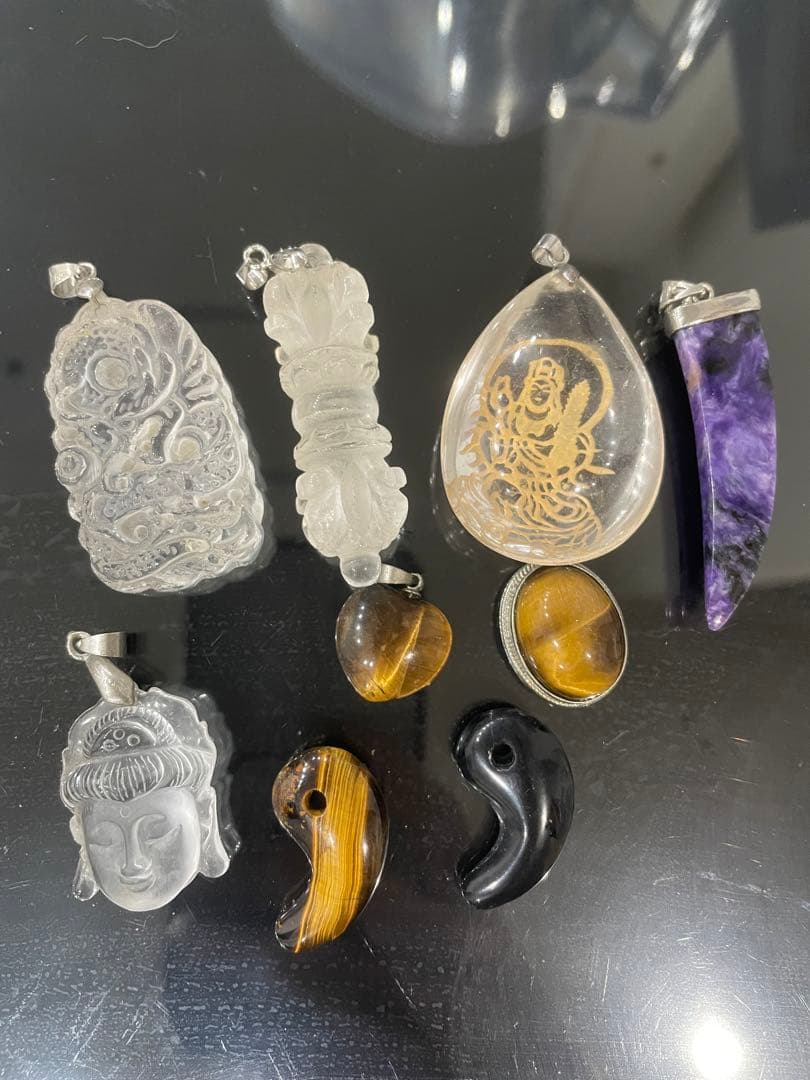 仏　龍　タイガーアイ　ペンダントトップ　ビーズ