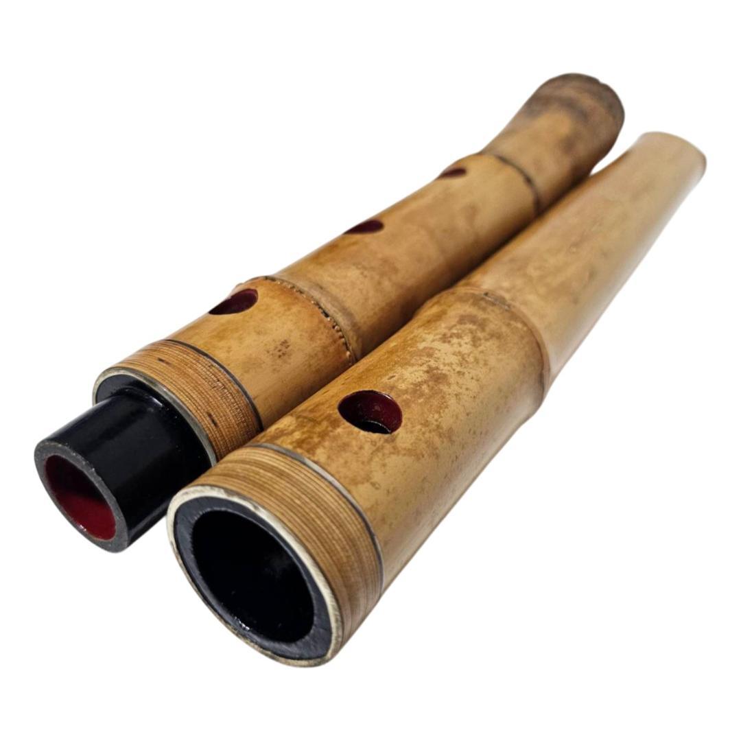 希少 尺八 琴古流 一朝 1尺8寸 5孔 銘あり 2印 根竹 二分割 和楽器 竹