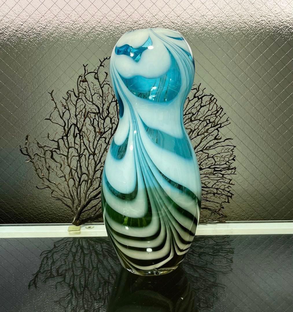 骨董　時代ガラス　アート　掻き揚げ　グラデーション　瓢型　花器　花瓶　花入れ