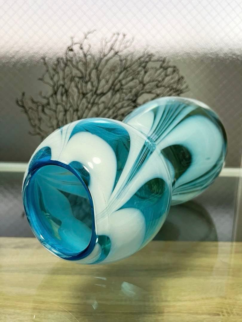 骨董　時代ガラス　アート　掻き揚げ　グラデーション　瓢型　花器　花瓶　花入れ